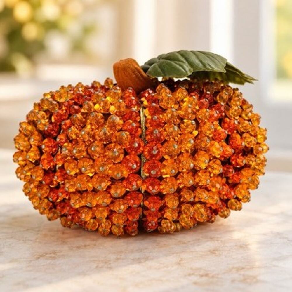 Vintage Pumpkin Bead And Sequin Handmade Fall Halloween Decoration